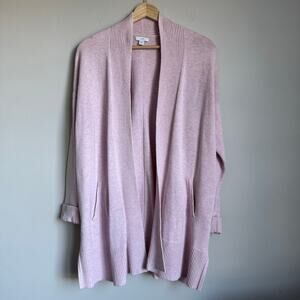 J Jill Pink Cardigan Open Front Longline Knit Oversized Medium Petite Cozy Soft
